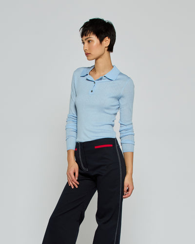 Ribbed Henley Top - Light Blue SERENA BUTE