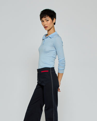 Ribbed Henley Top - Light Blue SERENA BUTE