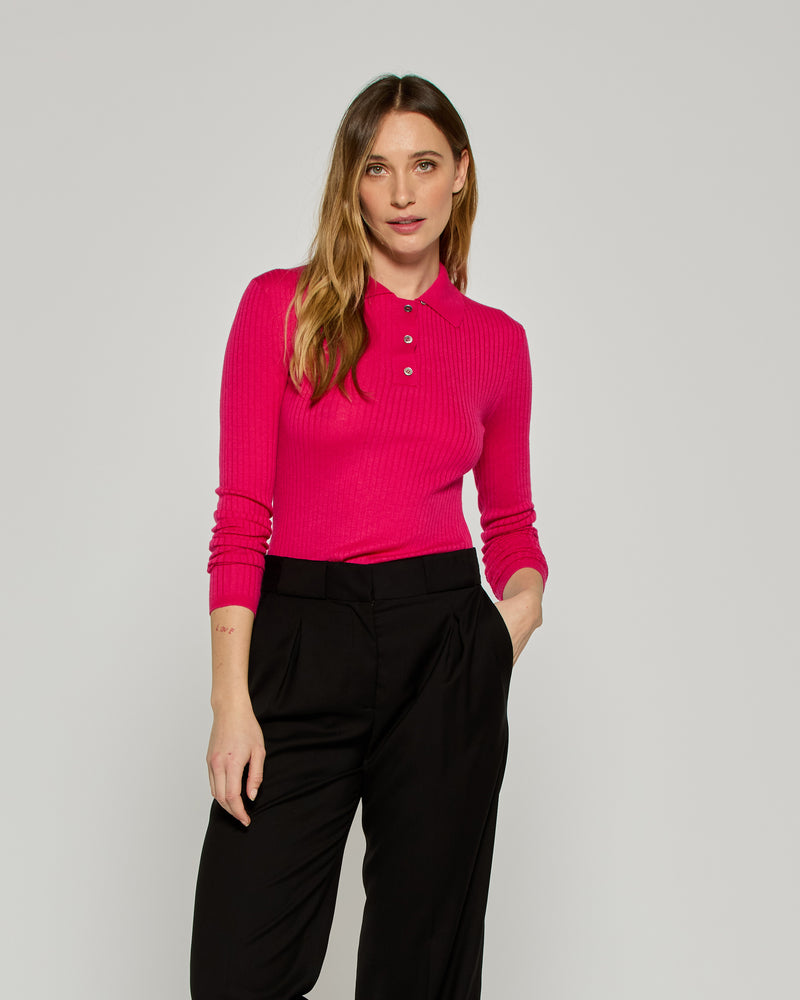 Ribbed Henley Top - Magenta picture #1