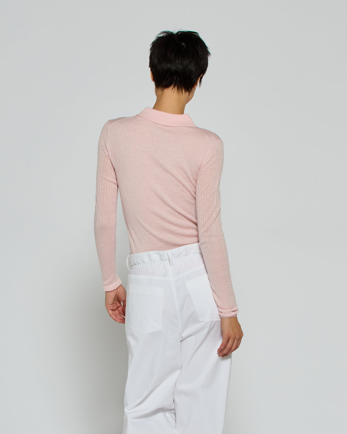 Ribbed Henley Top - Powder Pink