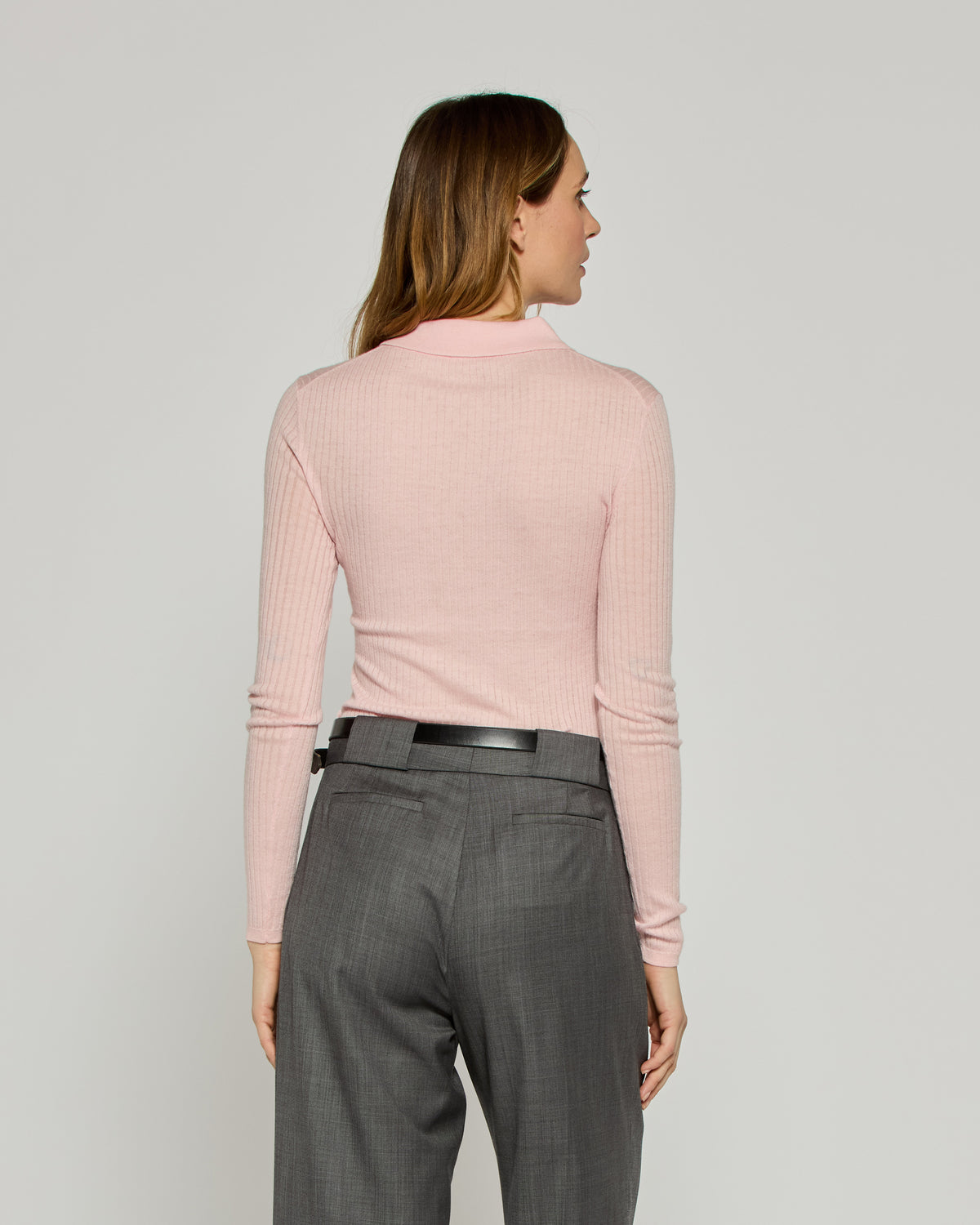 Ribbed Henley Top - Powder Pink