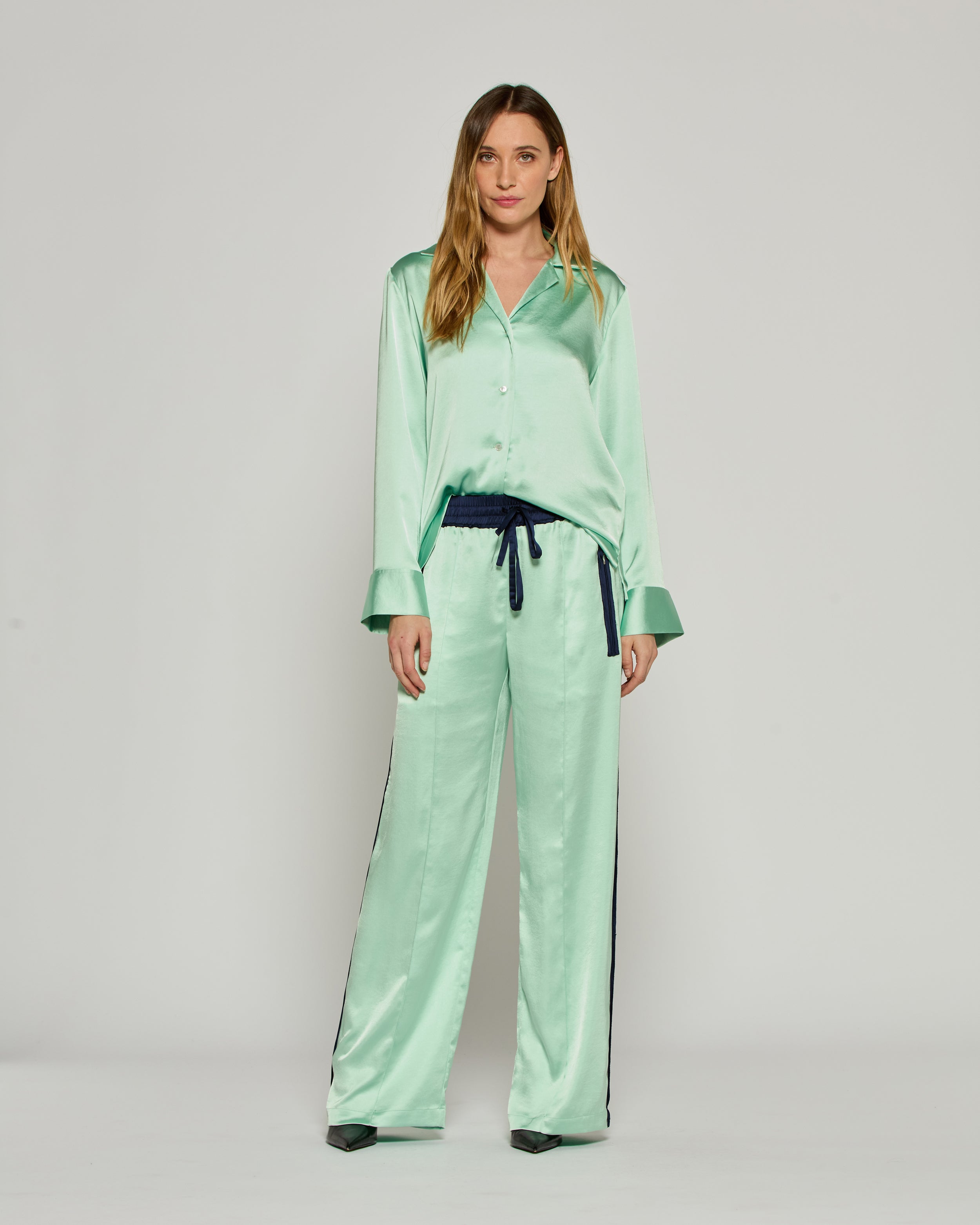 Satin Relaxed Jogger with Zip Pockets - Mint