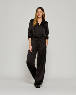 Satin Relaxed Jogger with Zip Pockets - Black