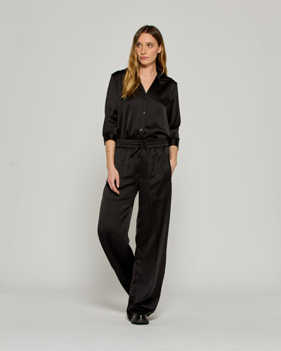 Satin Relaxed Jogger with Zip Pockets - Black SERENA BUTE
