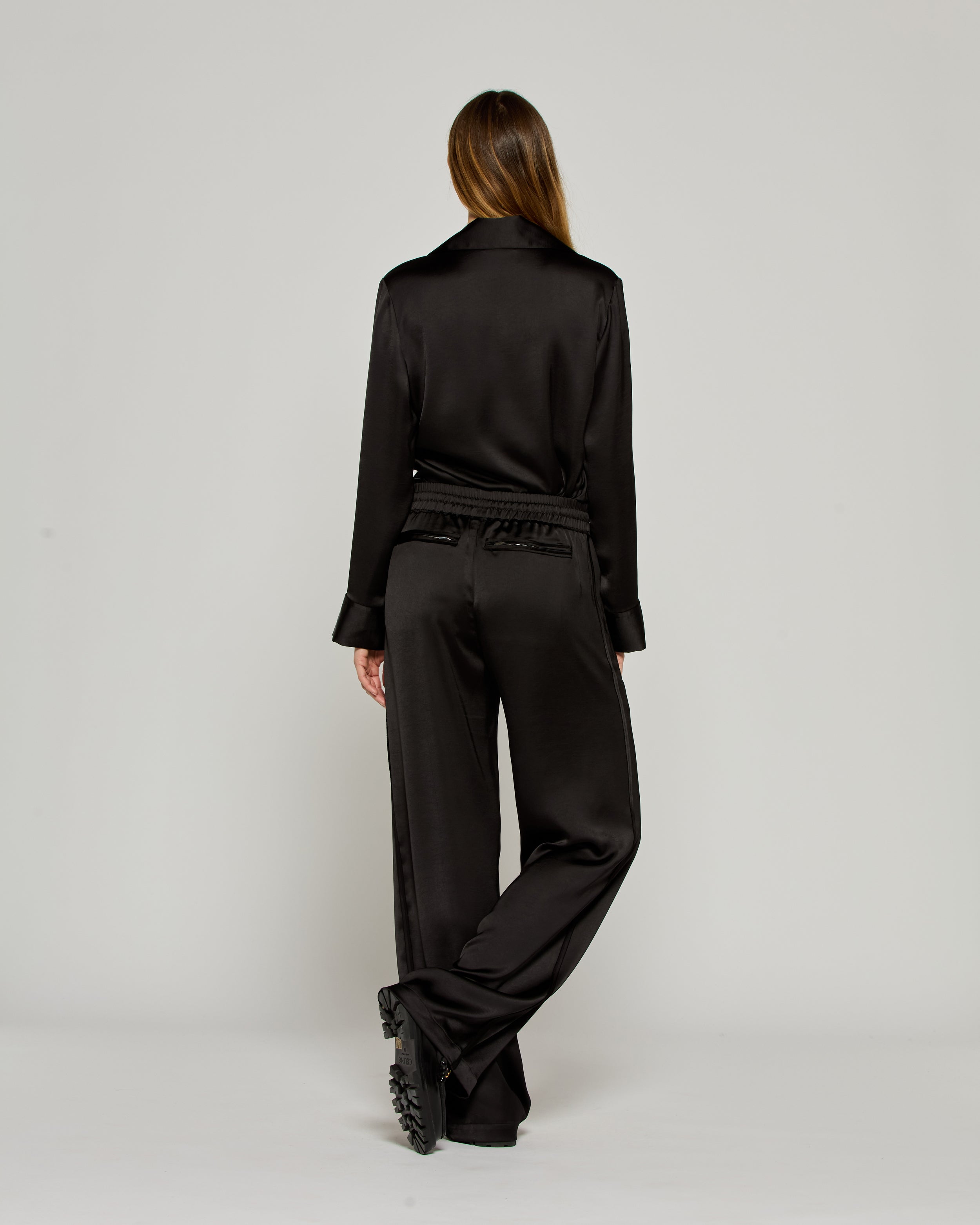 Satin Relaxed Jogger with Zip Pockets - Black