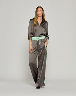 Satin Relaxed Jogger with Zip Pockets - Charcoal