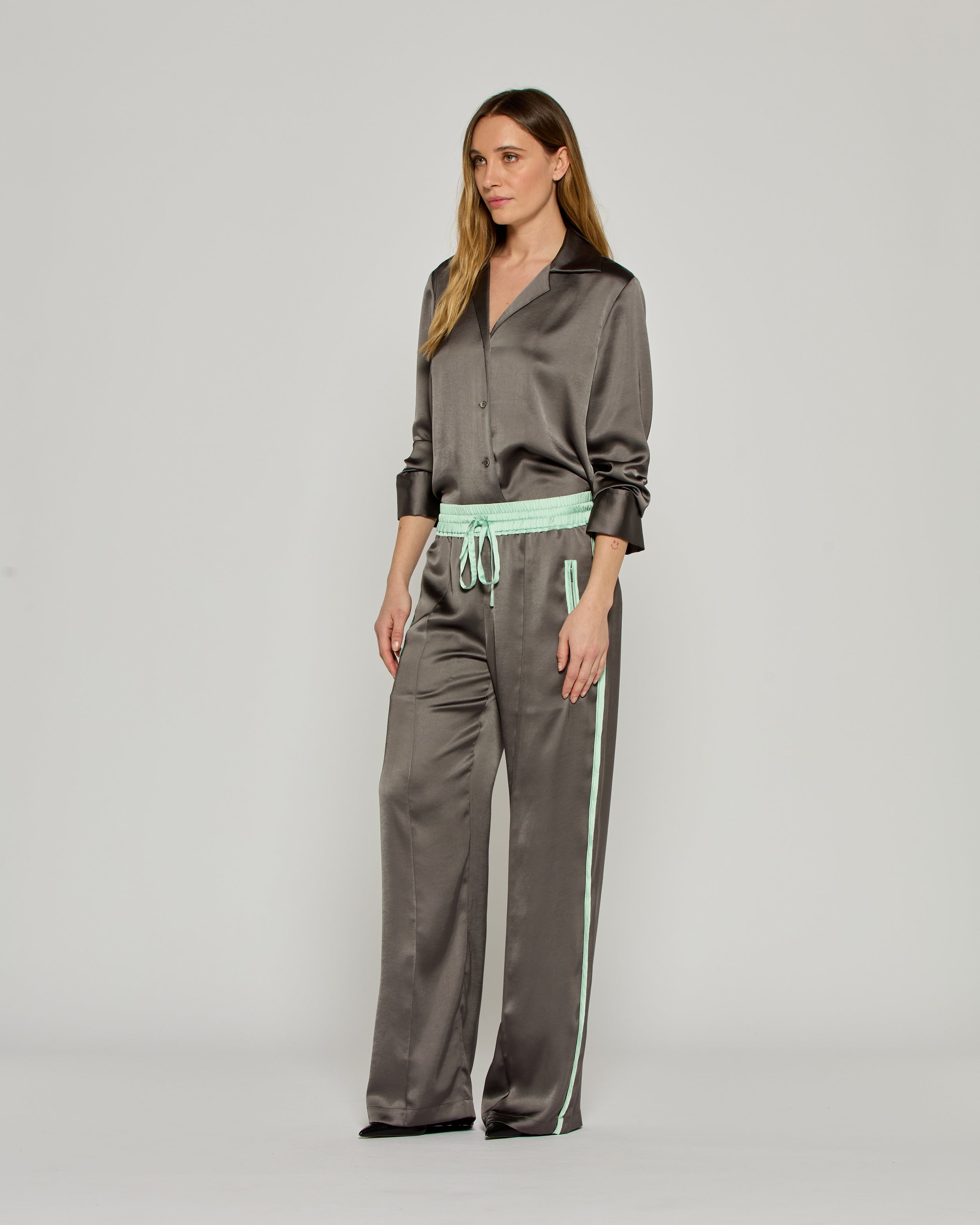 Satin Relaxed Jogger with Zip Pockets - Charcoal