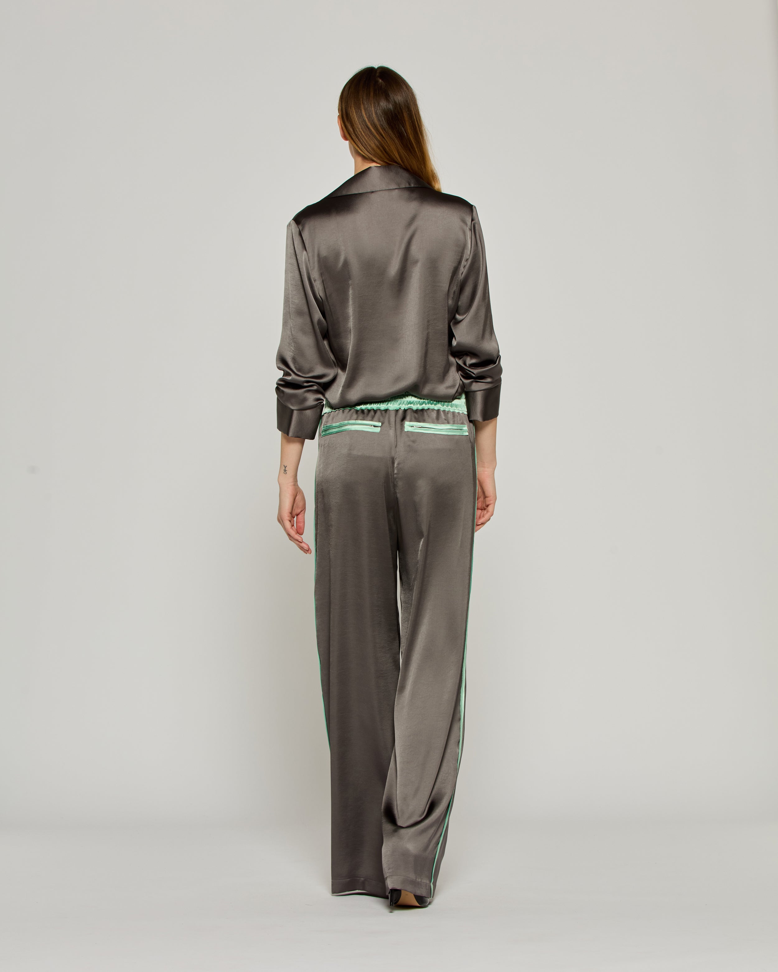 Satin Relaxed Jogger with Zip Pockets - Charcoal