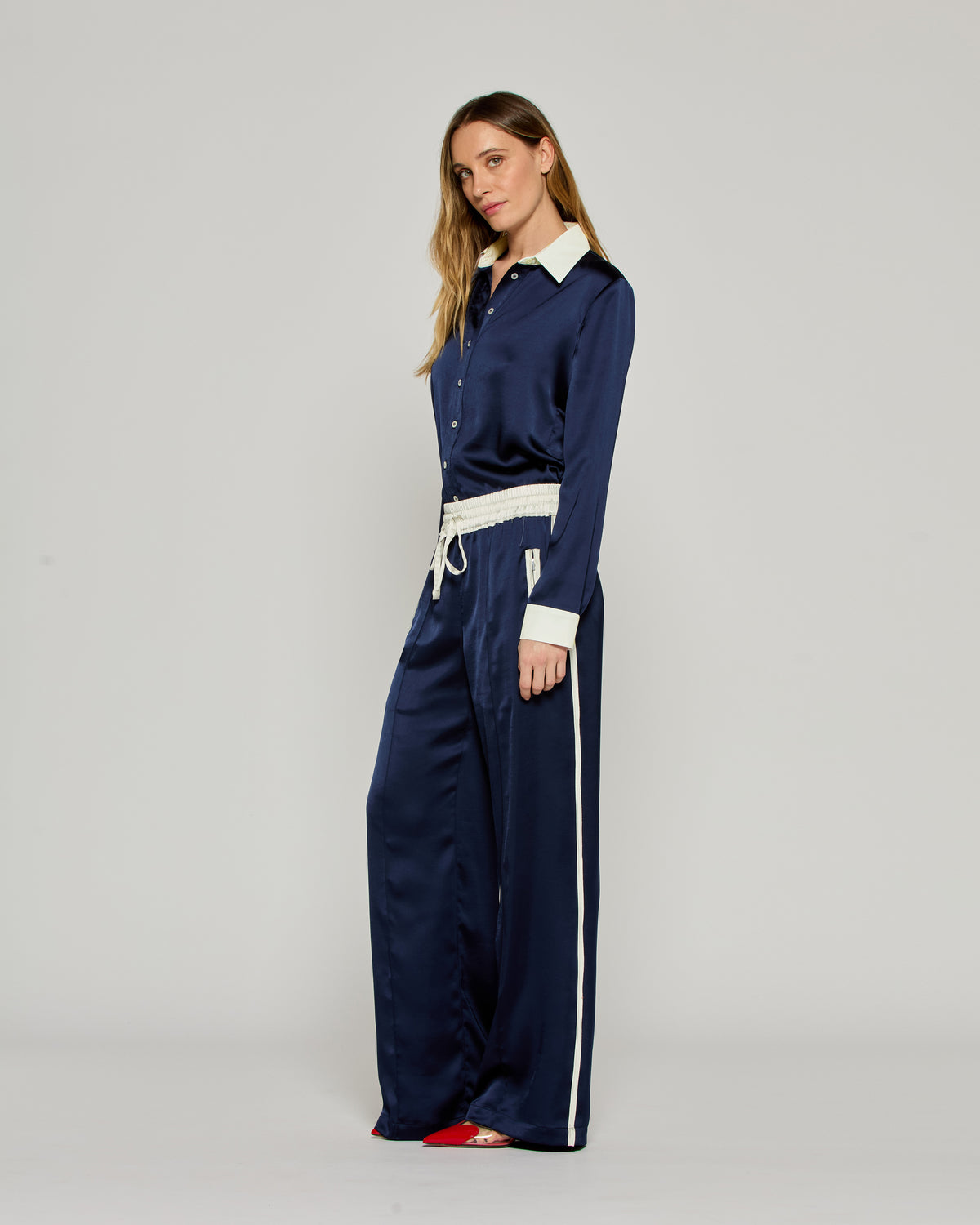 Satin Relaxed Jogger with Zip Pockets - Dark Navy