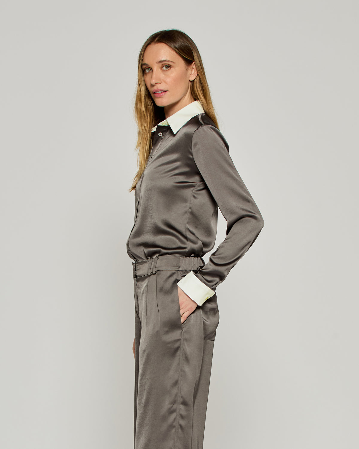 Satin Serena Shirt - Charcoal