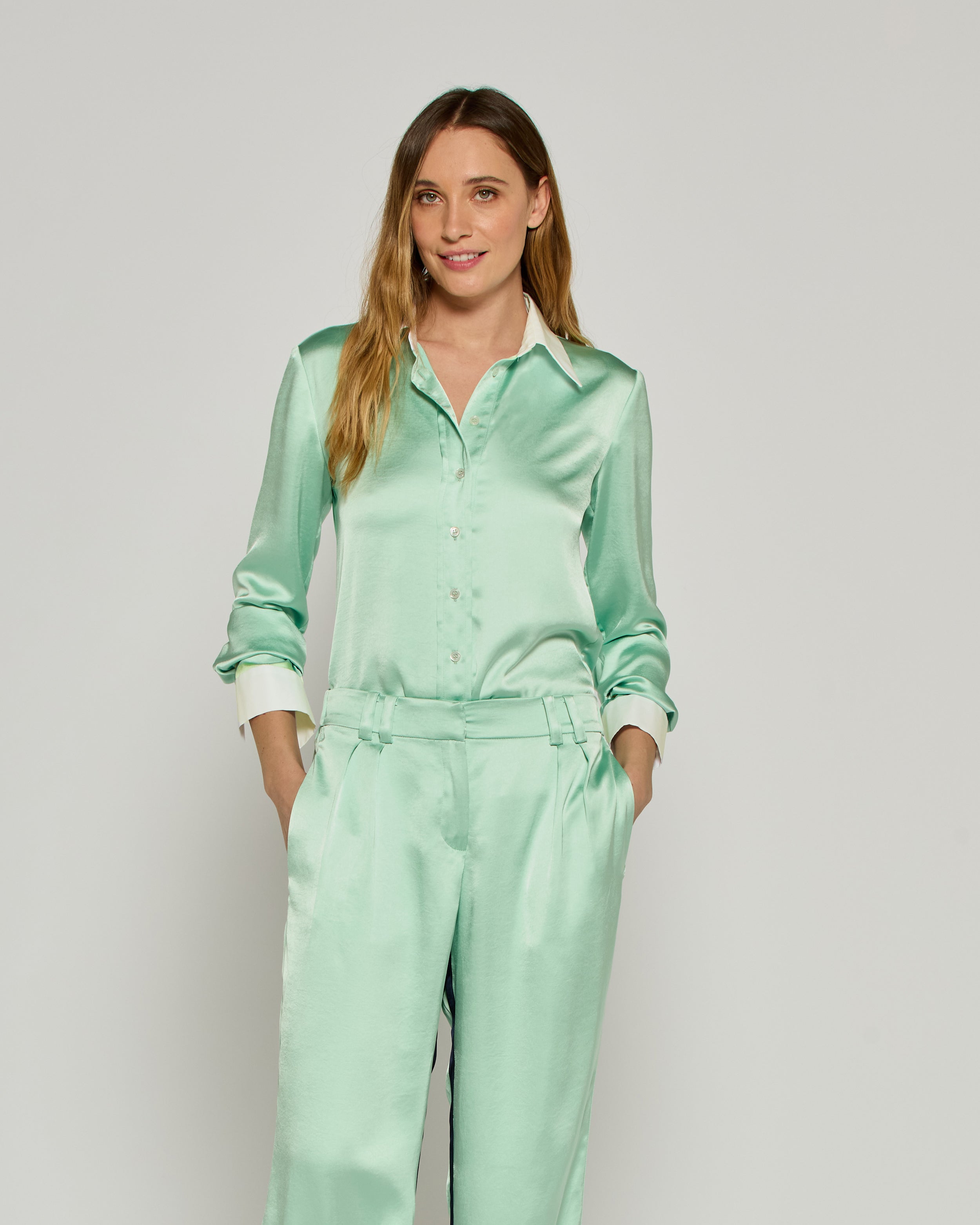 Satin Serena Shirt - Mint