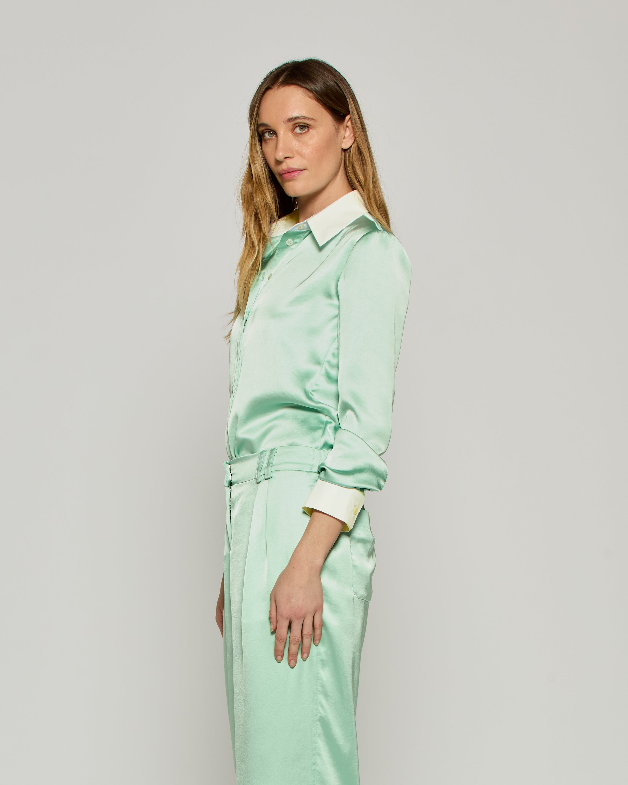 Satin Serena Shirt - Mint