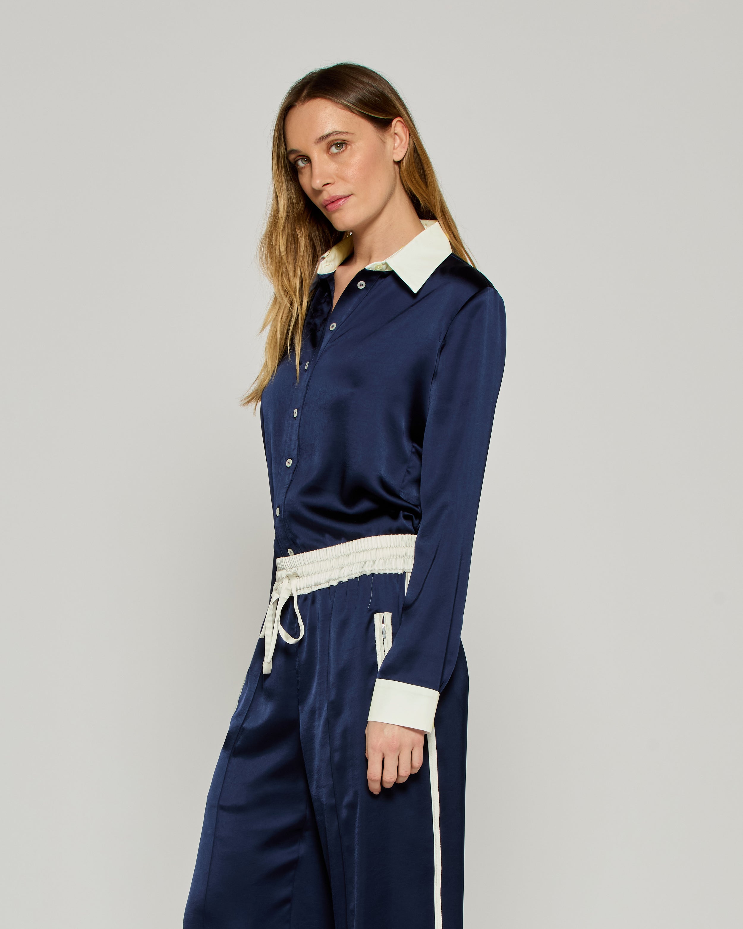 Satin Serena Shirt - Dark Navy