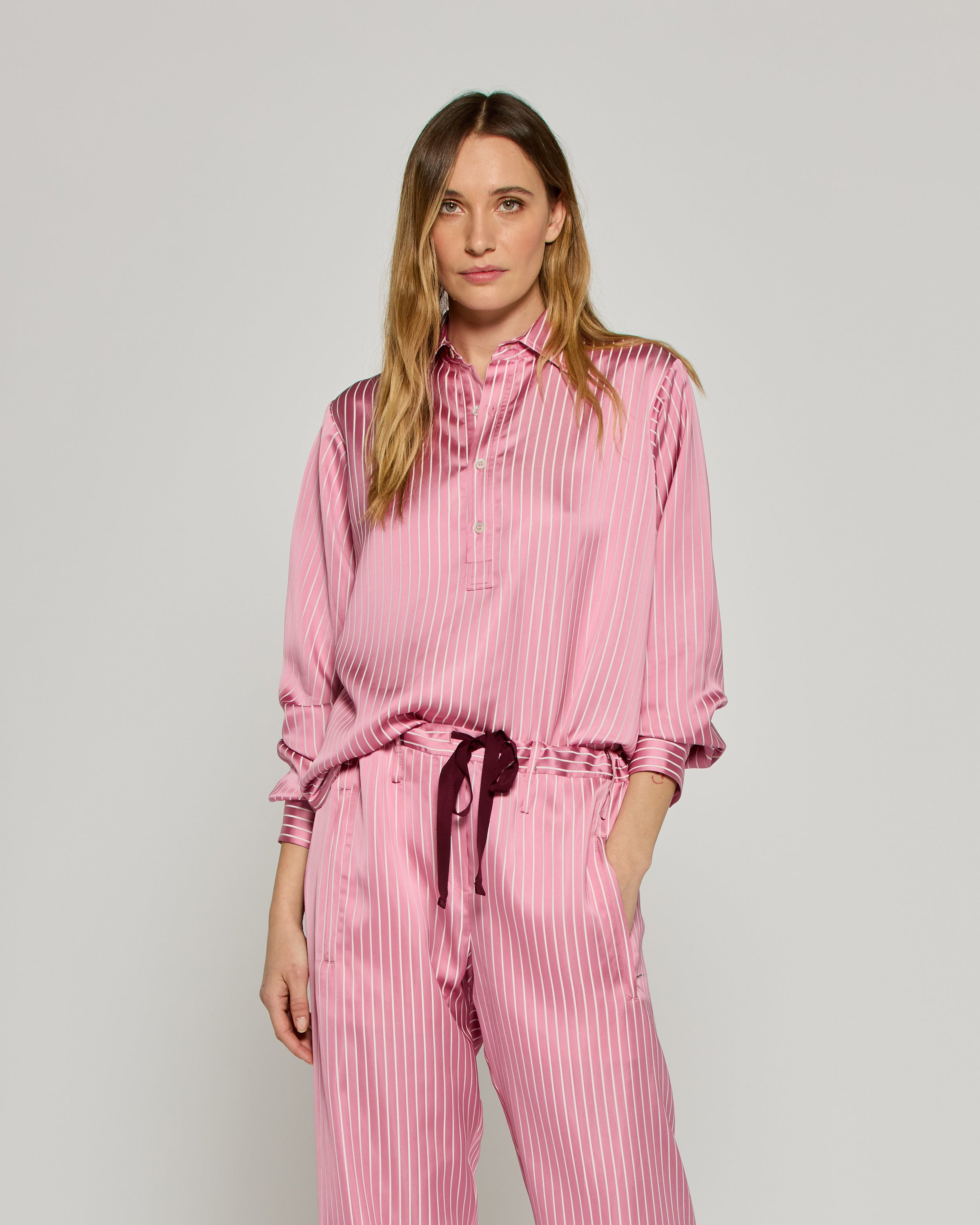 Satin Stripe George Shirt - Pink