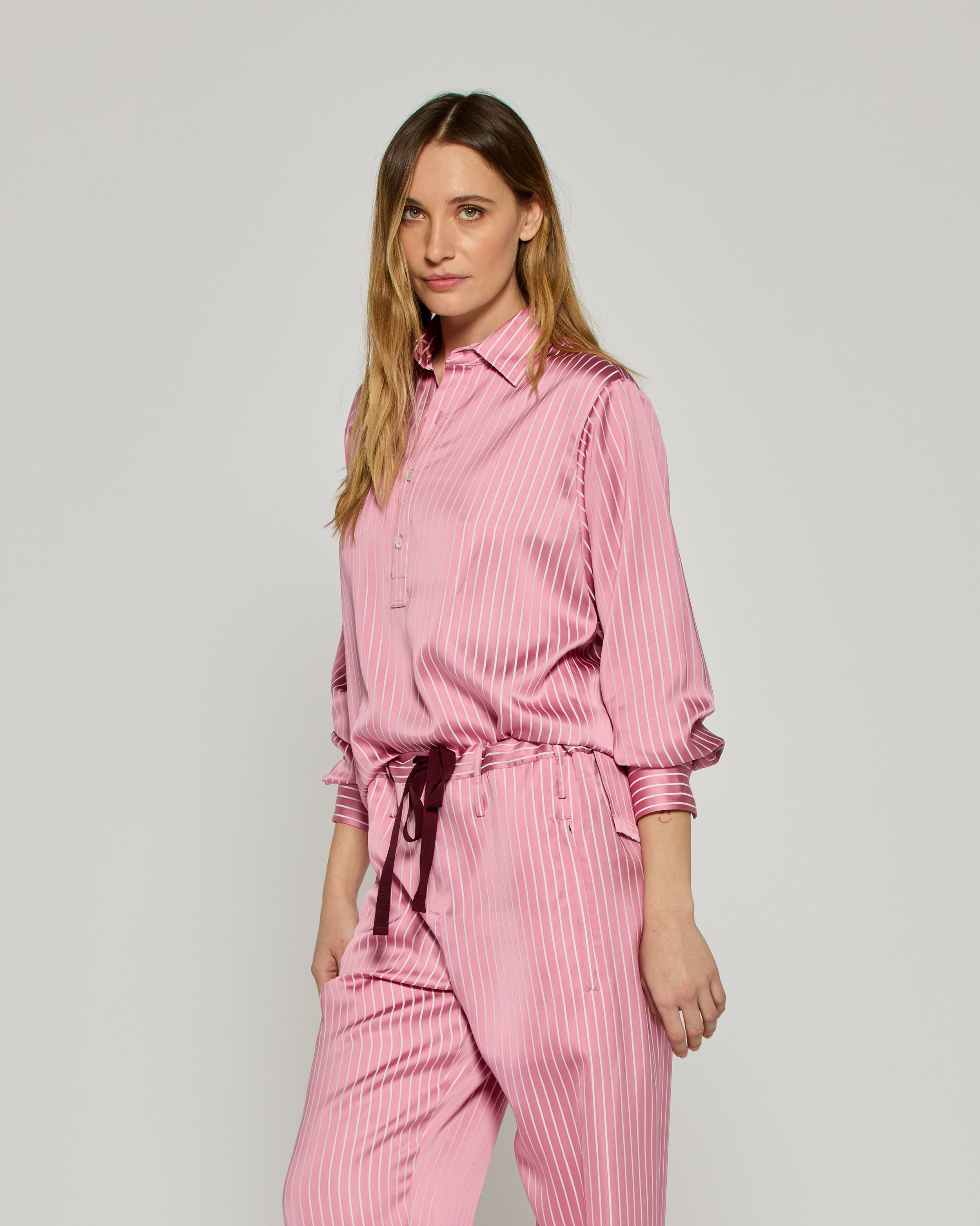 Satin Stripe George Shirt - Pink