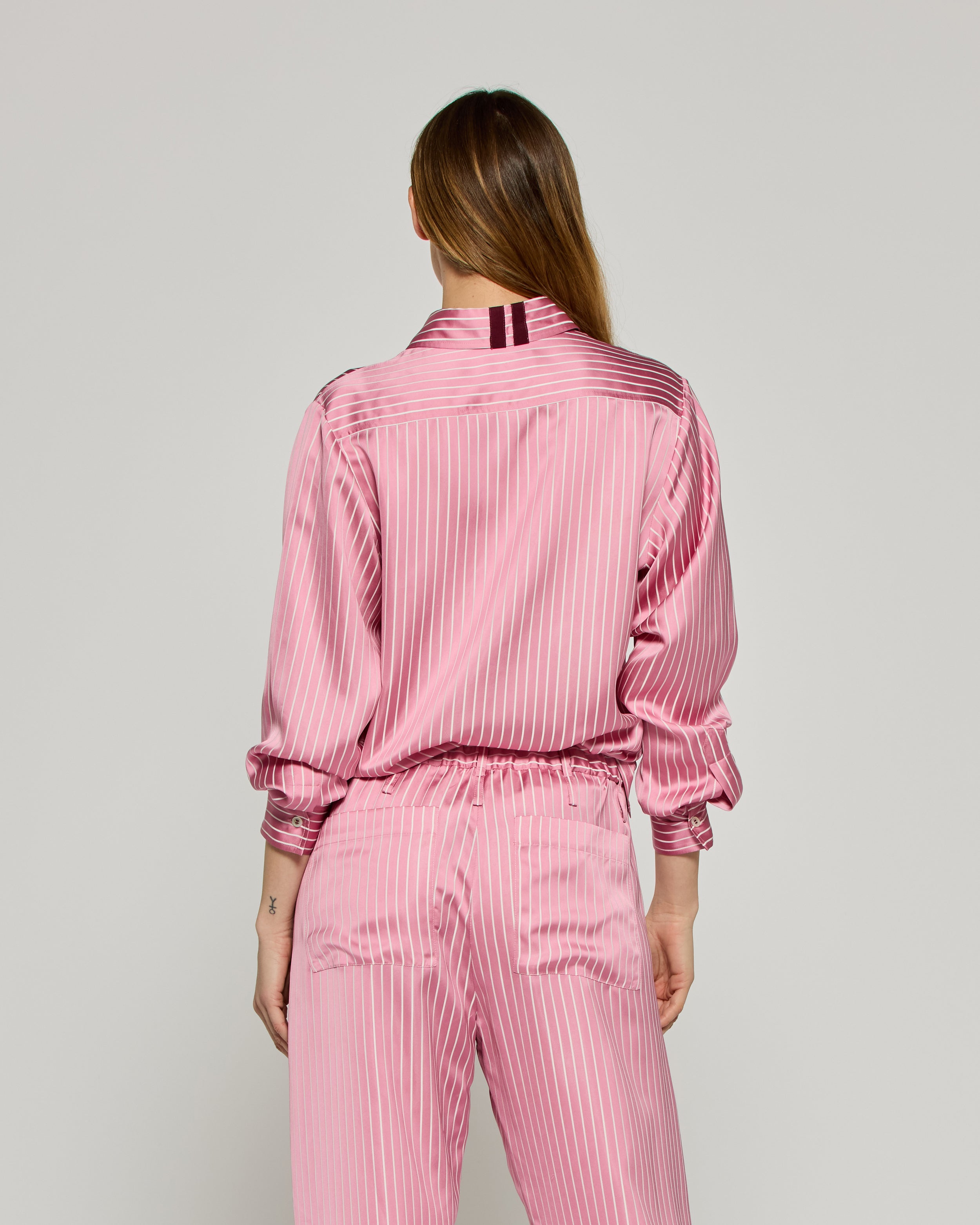 Satin Stripe George Shirt - Pink