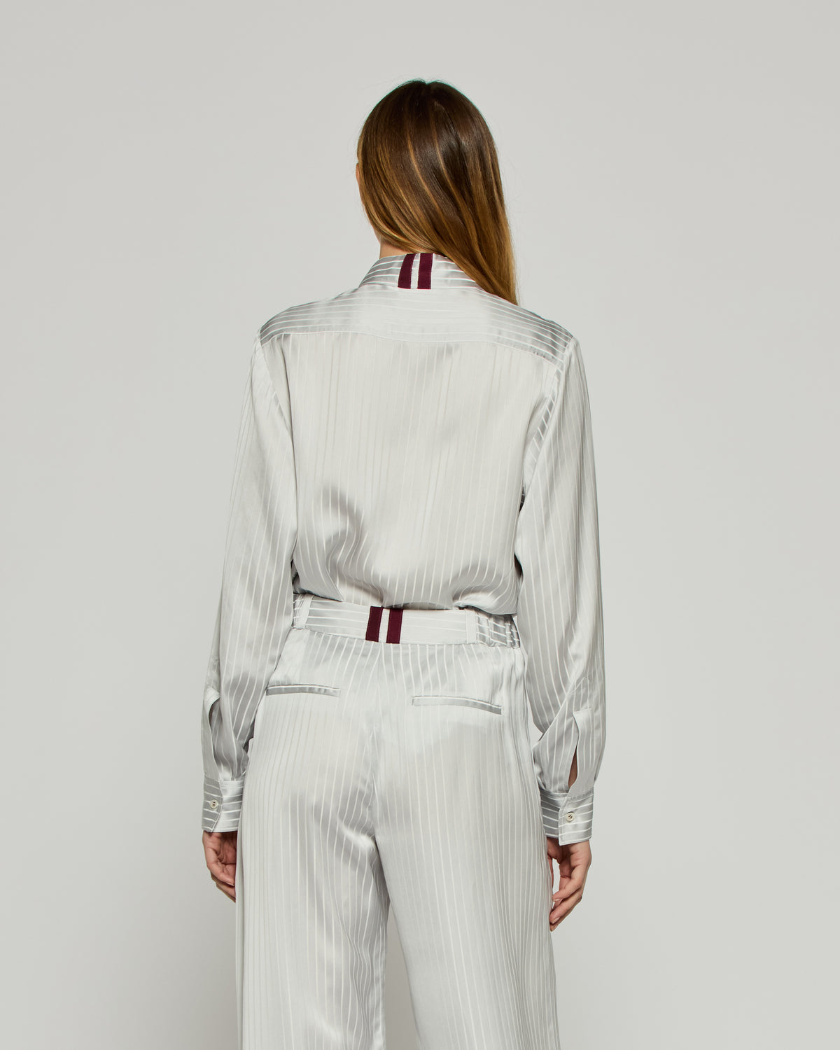 Satin Stripe George Shirt - Silver