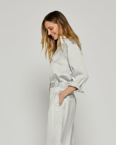 Satin Stripe George Shirt - Silver SERENA BUTE