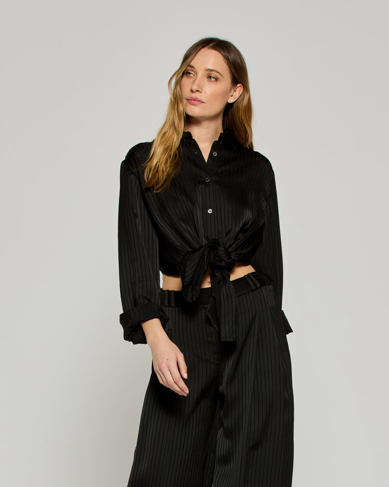 Satin Stripe Open Back Shirt - Black picture #4
