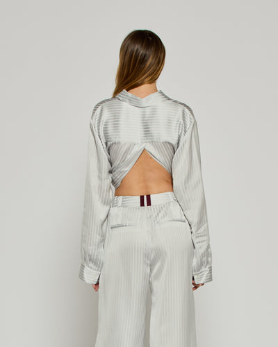 Satin Stripe Open Back Shirt - Silver SERENA BUTE