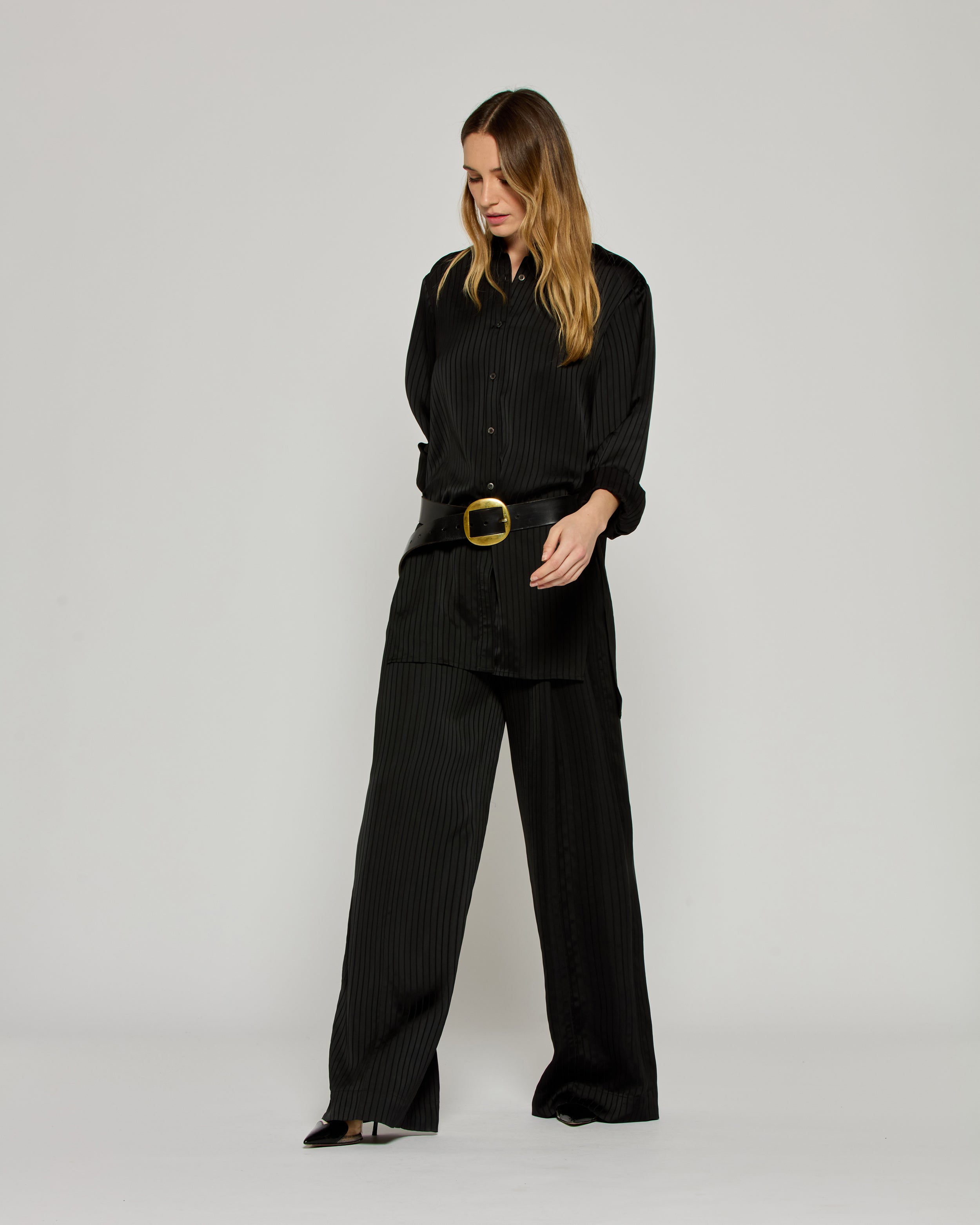 Satin Stripe Serena Trouser - Black