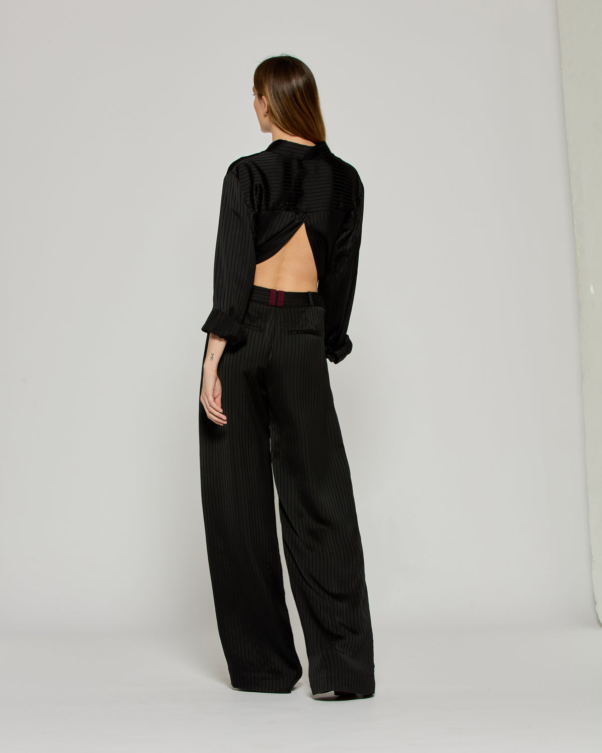 Satin Stripe Serena Trouser - Black