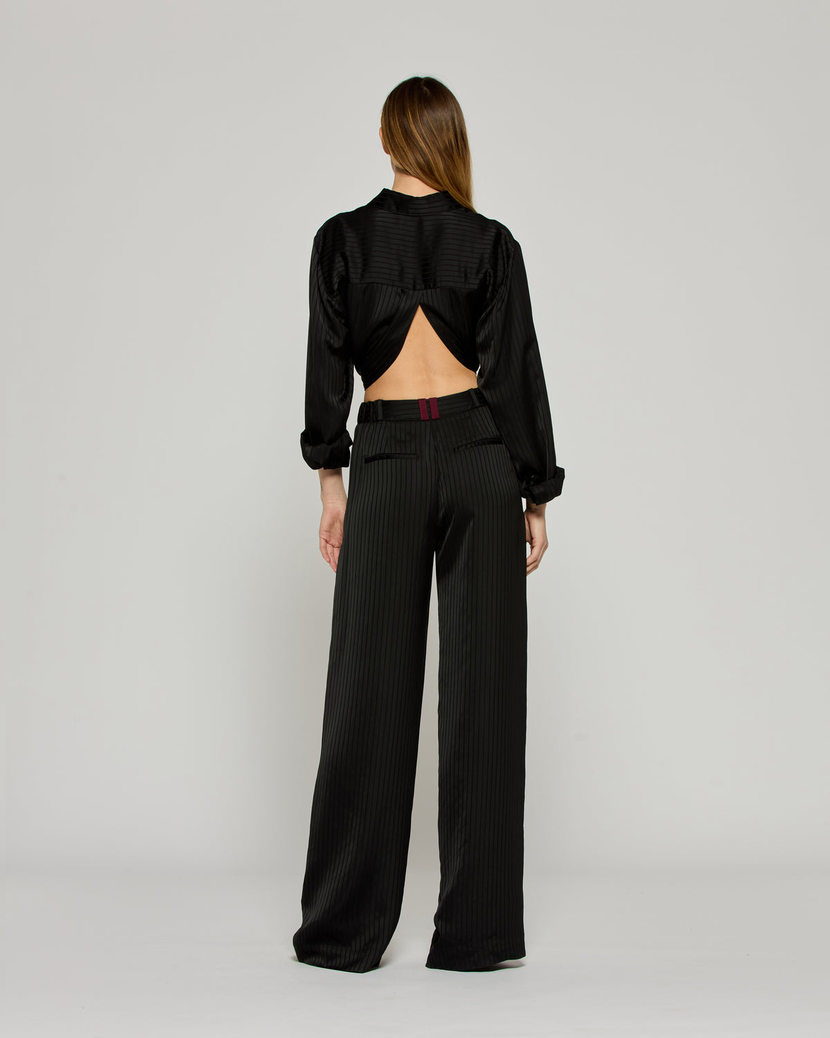 Satin Stripe Serena Trouser - Black