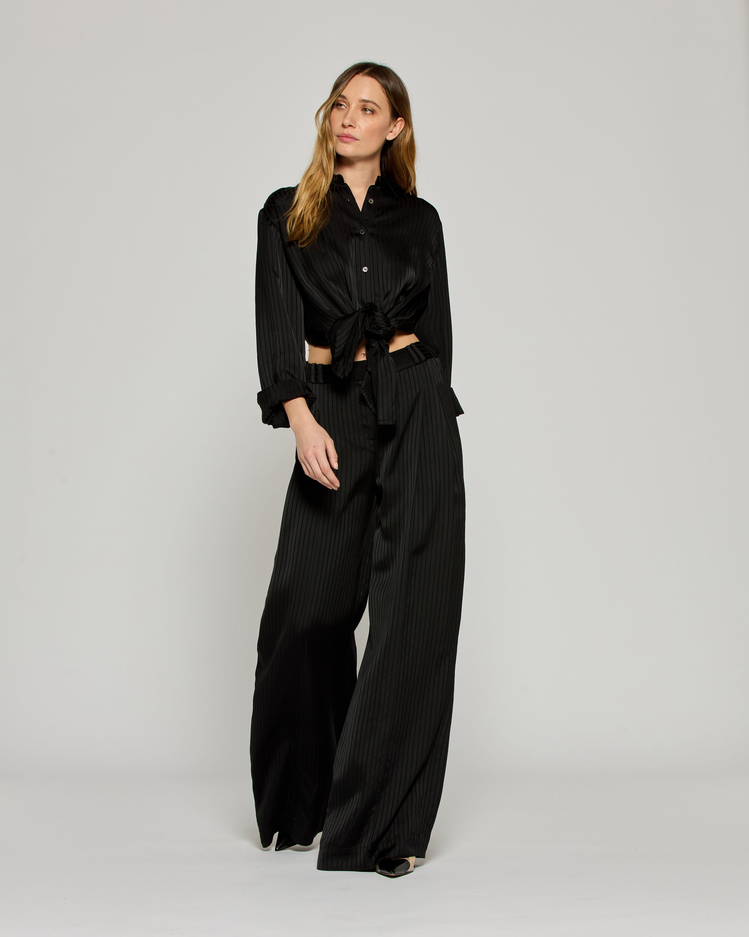 Satin Stripe Serena Trouser - Black