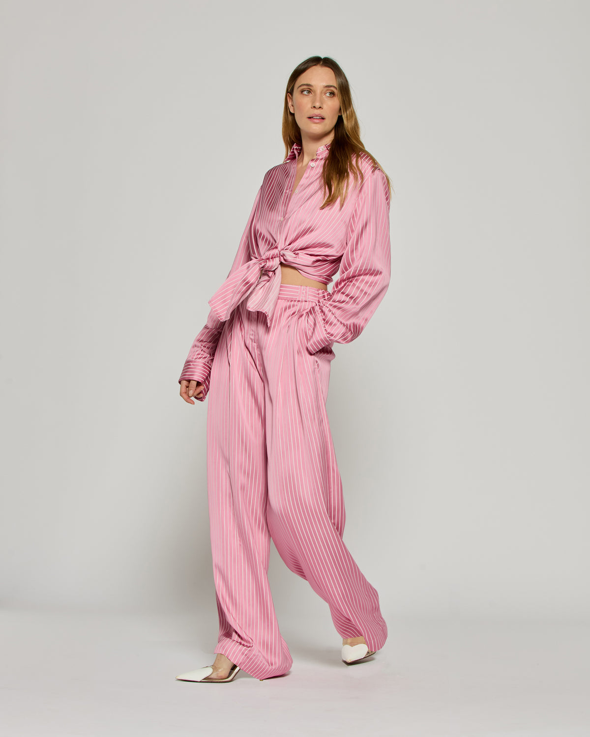 Satin Stripe Serena Trouser - Pink