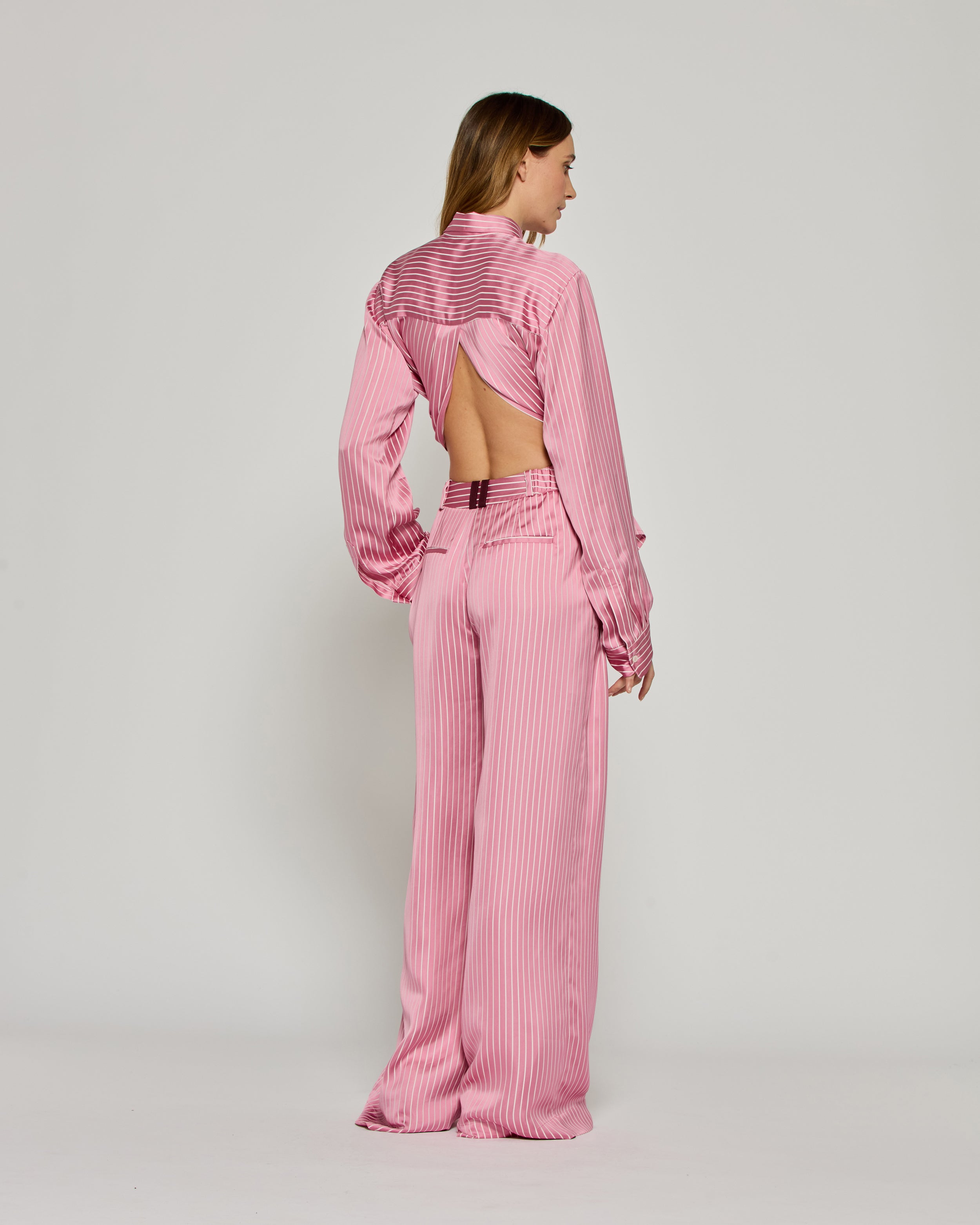 Satin Stripe Serena Trouser - Pink