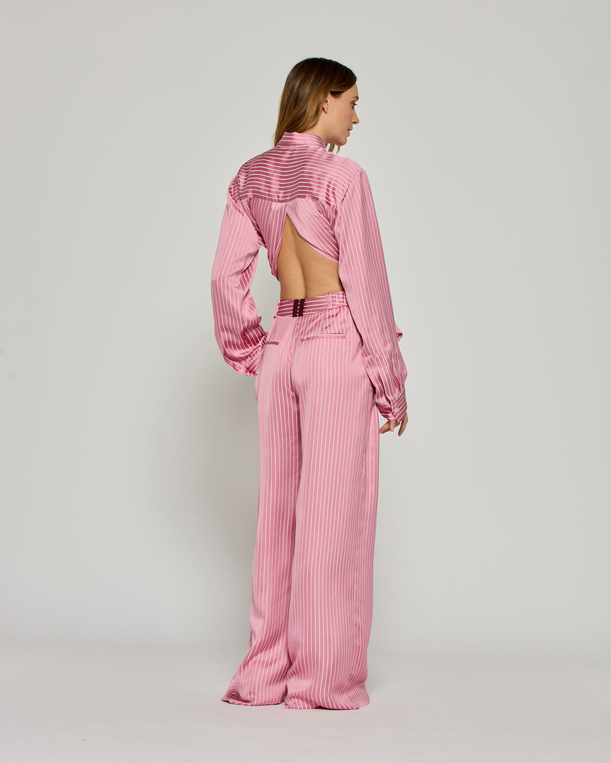 Satin Stripe Serena Trouser - Pink