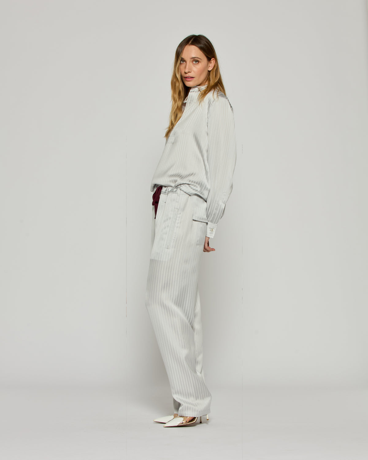 Satin Stripe Utility Jogger - Silver