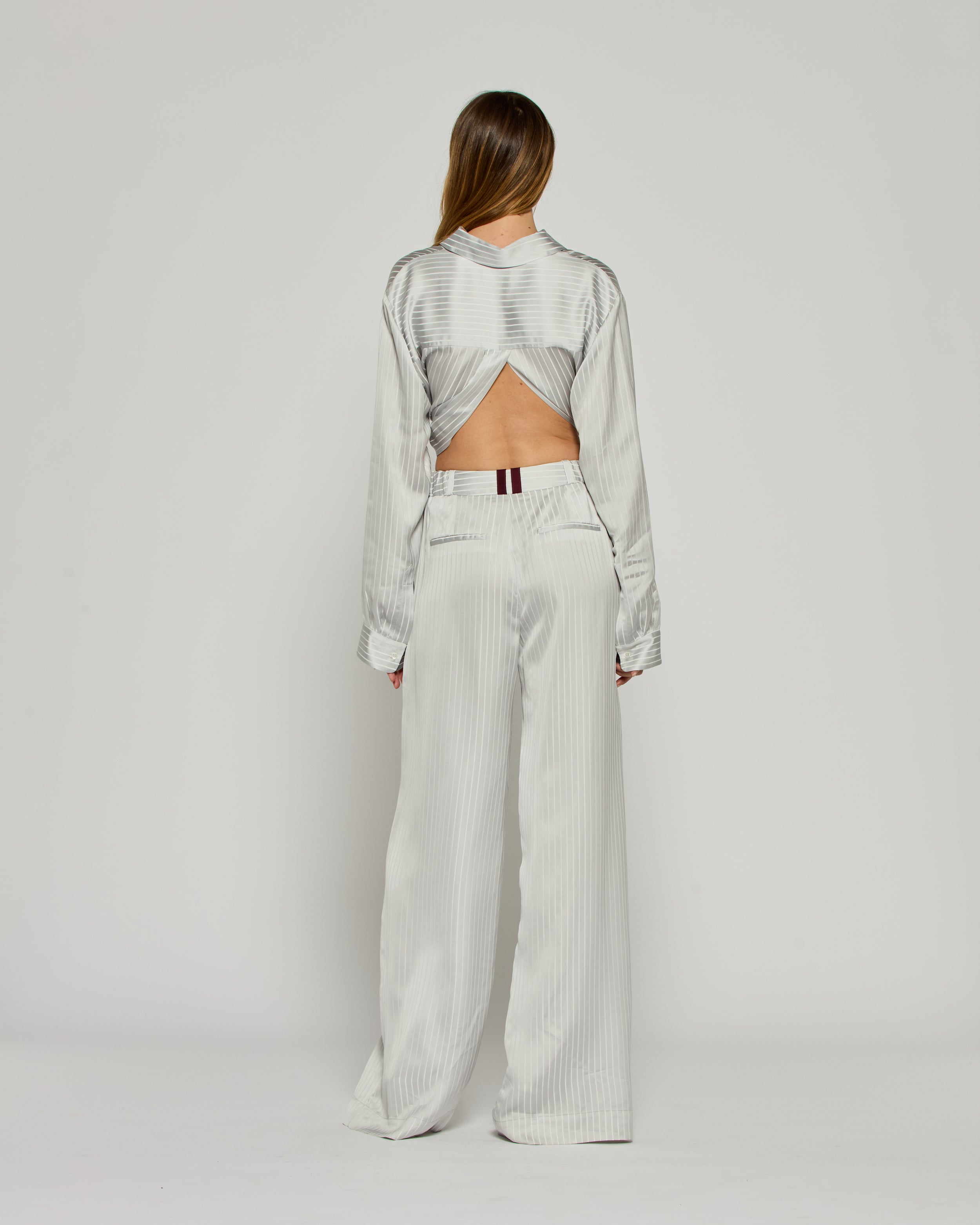 Satin Stripe Serena Trouser - Silver