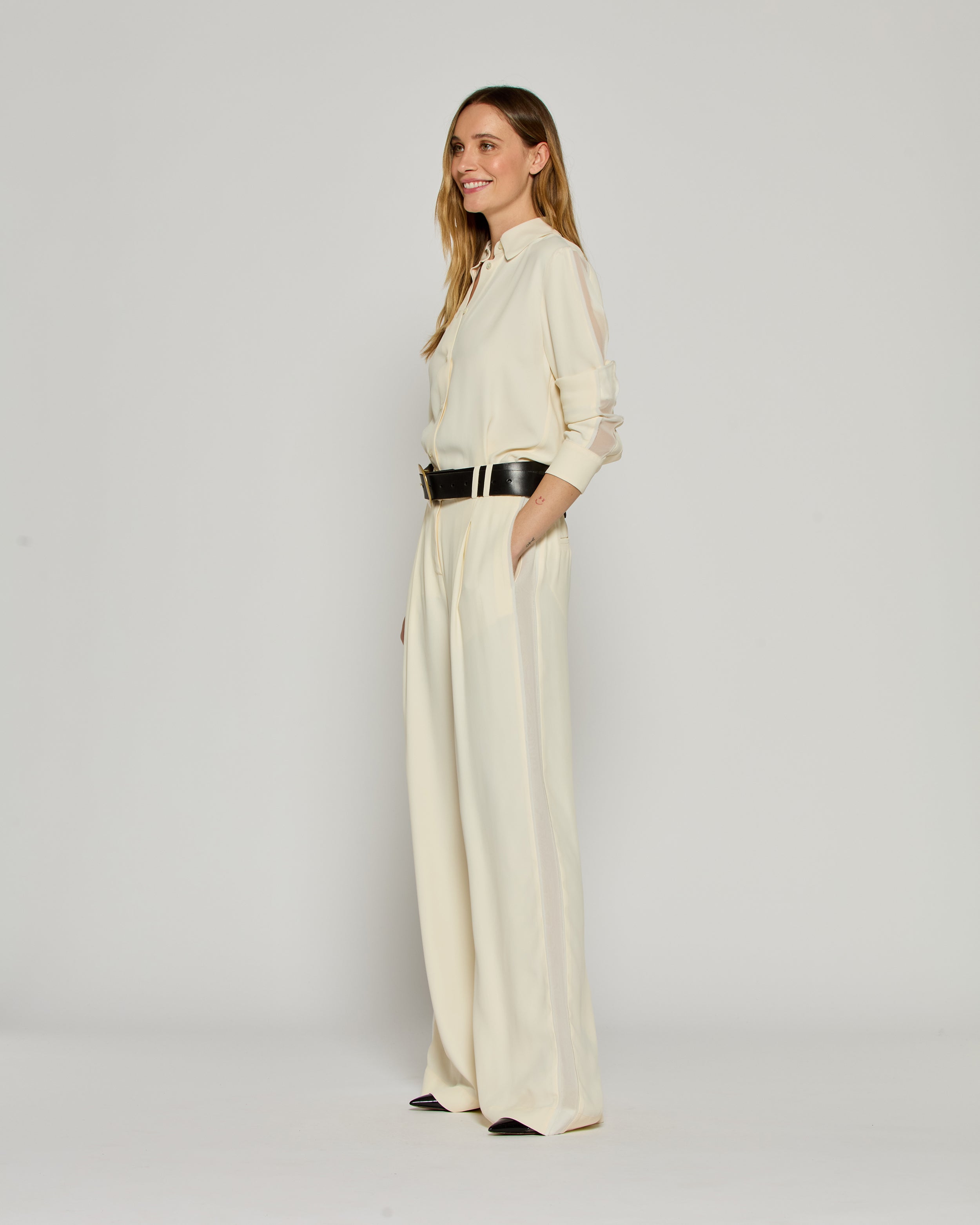 Serena Trouser with Georgette Trim - Cream