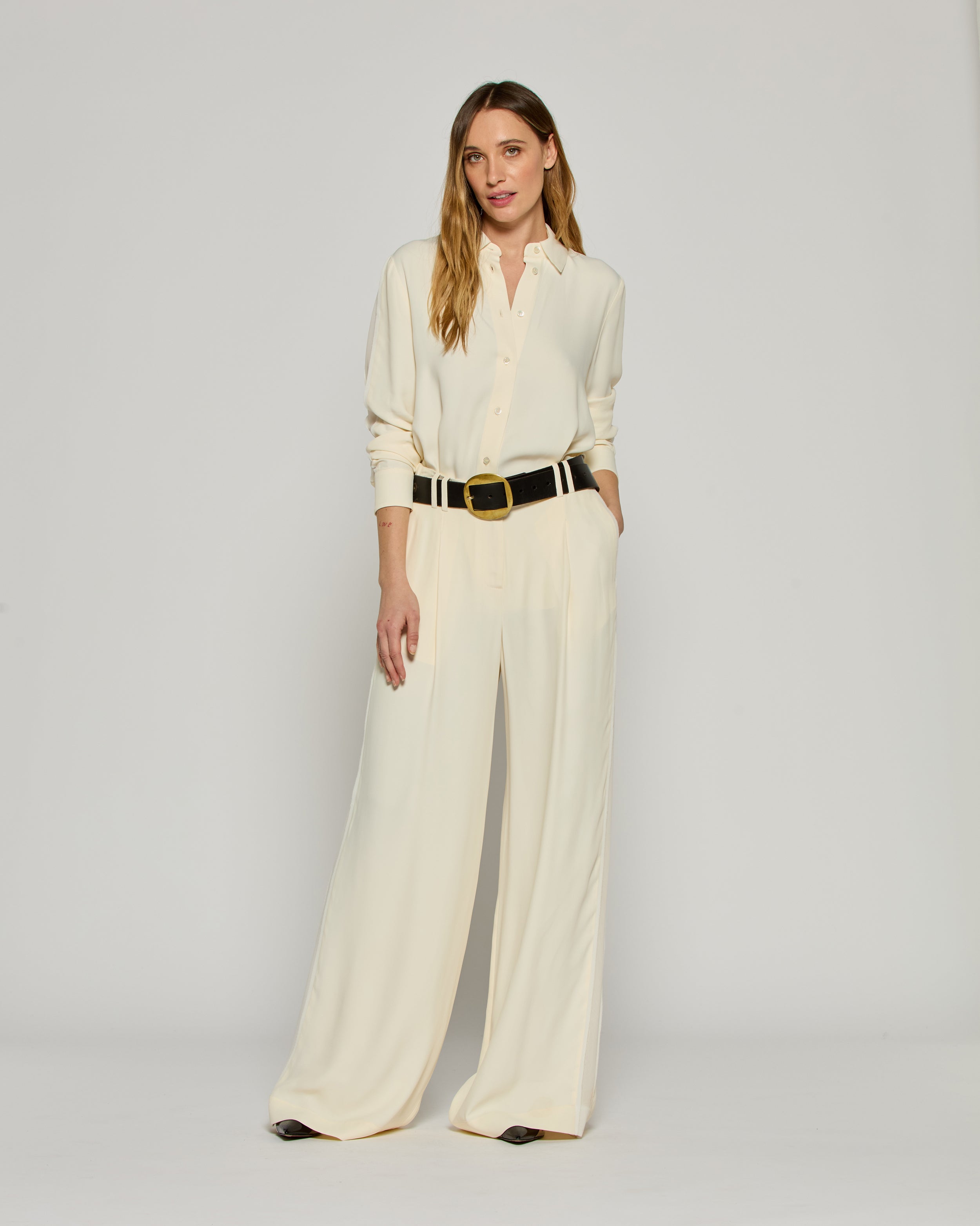 Serena Trouser with Georgette Trim - Cream