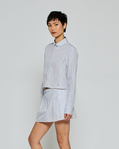 Striped Cropped Shirt - Navy/White SERENA BUTE