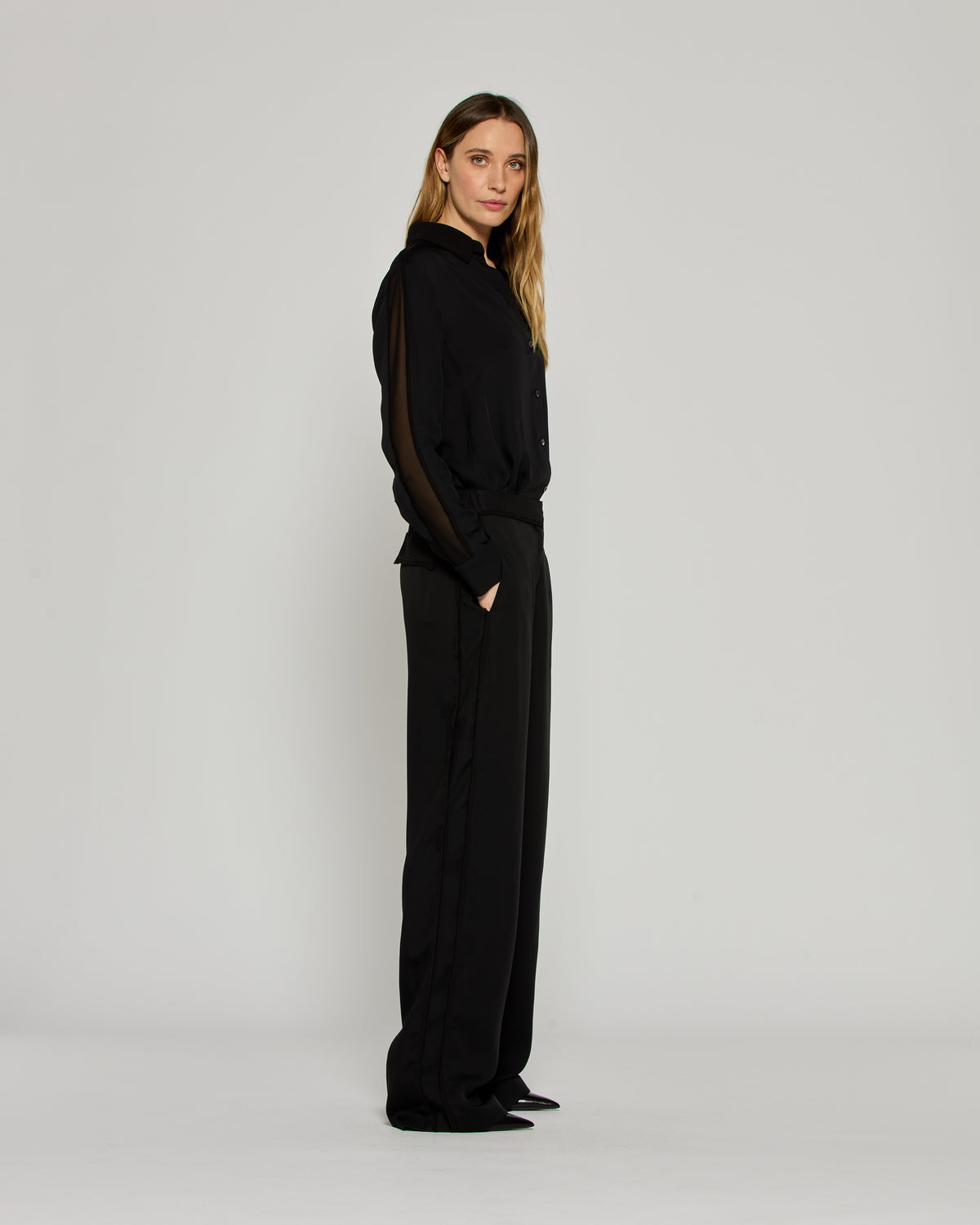 Tailored Trouser with Georgette Trim - Black