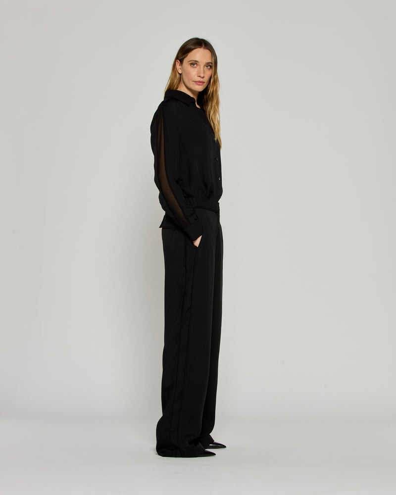 Tailored Trouser with Georgette Trim - Black picture #3