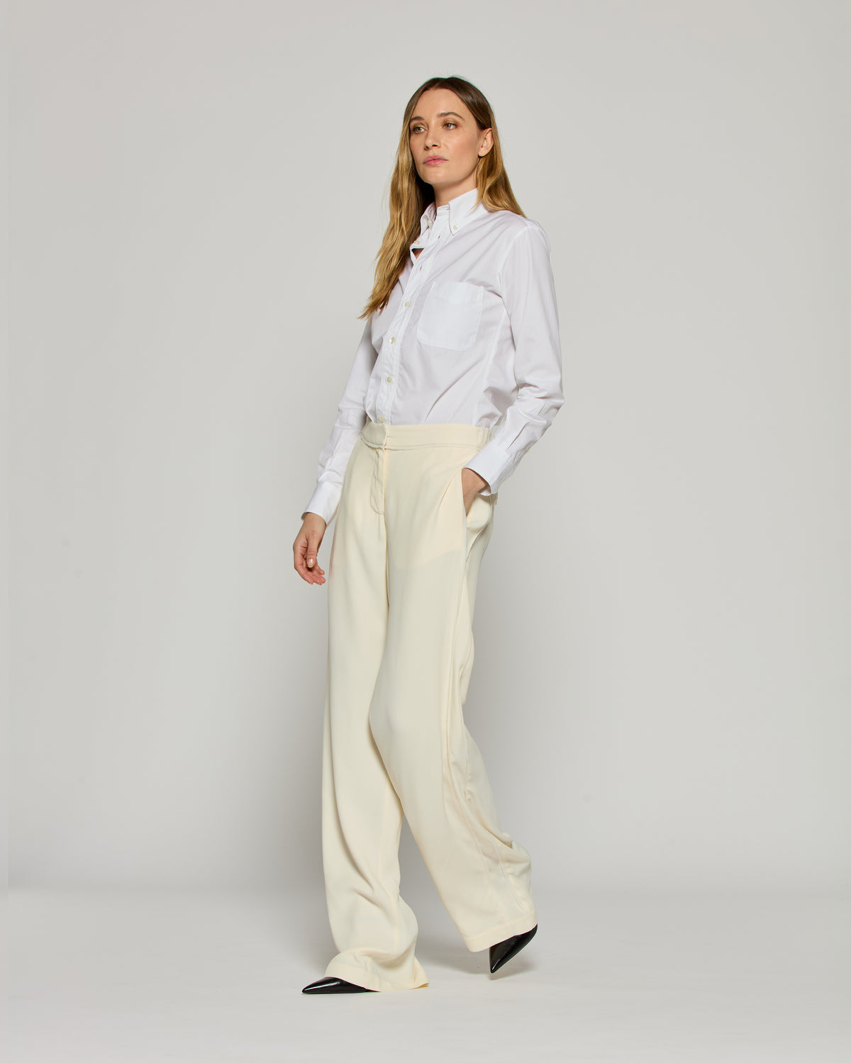 Tailored Trouser with Georgette Trim - Cream