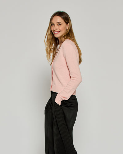 V-Neck Semi Cropped Cardigan - Light Pink SERENA BUTE