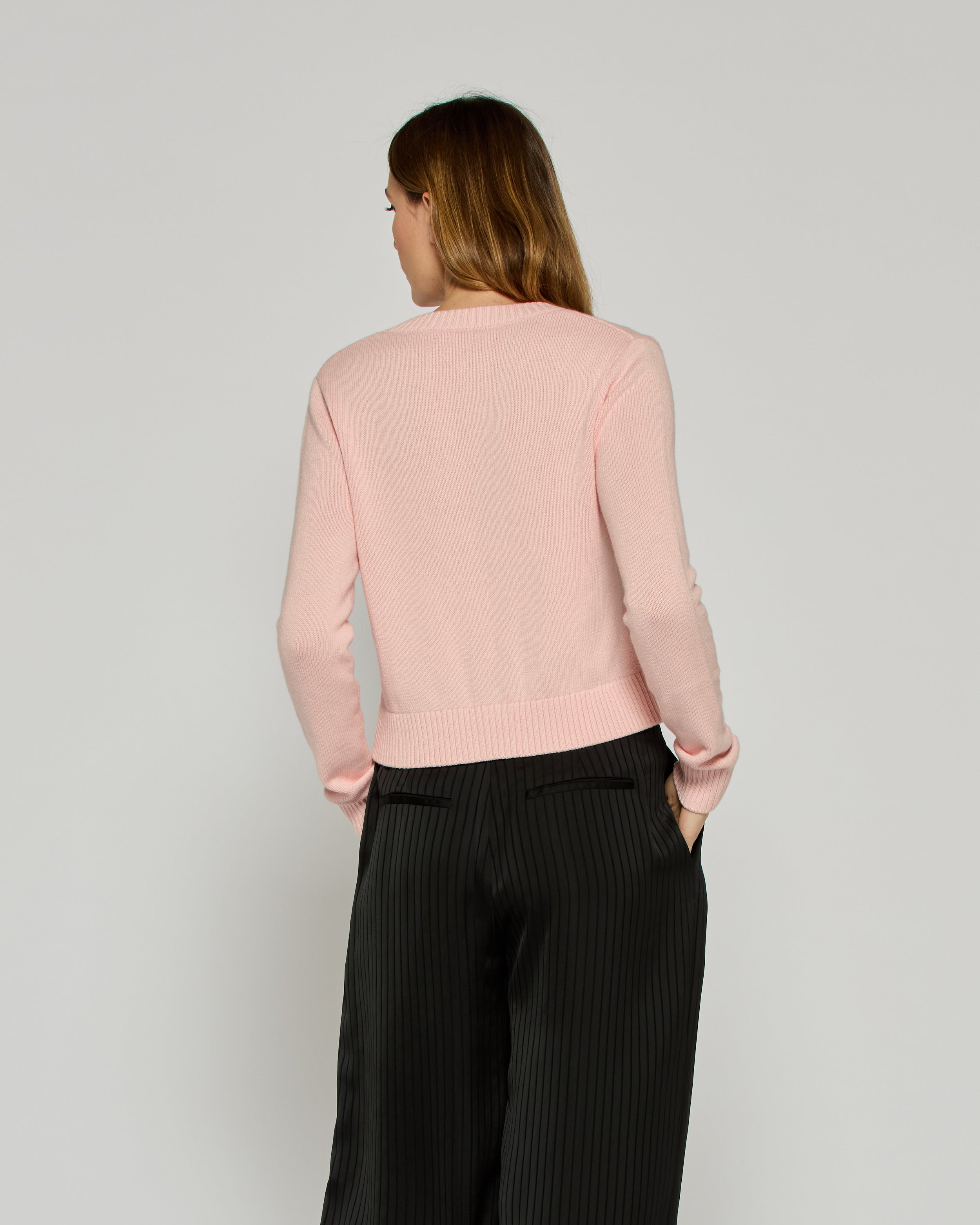 V-Neck Semi Cropped Cardigan - Light Pink