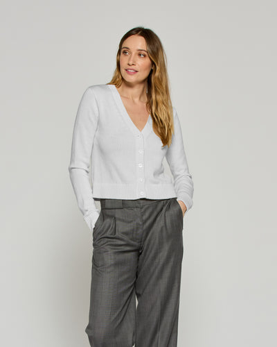 V-Neck Semi Cropped Cardigan - Crystalline Grey SERENA BUTE