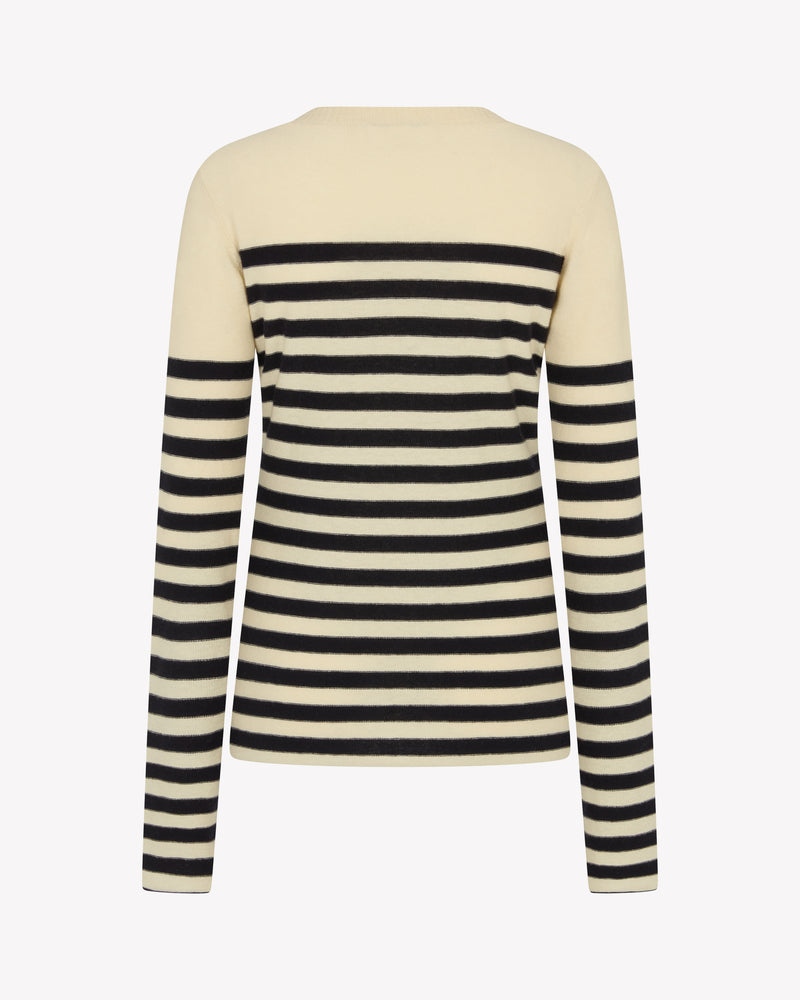 Merino Wool Striped Fitted Jumper - Cream / Navy Blue SERENA BUTE