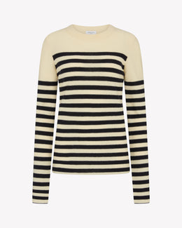 Merino Wool Striped Fitted Jumper - Cream / Navy Blue