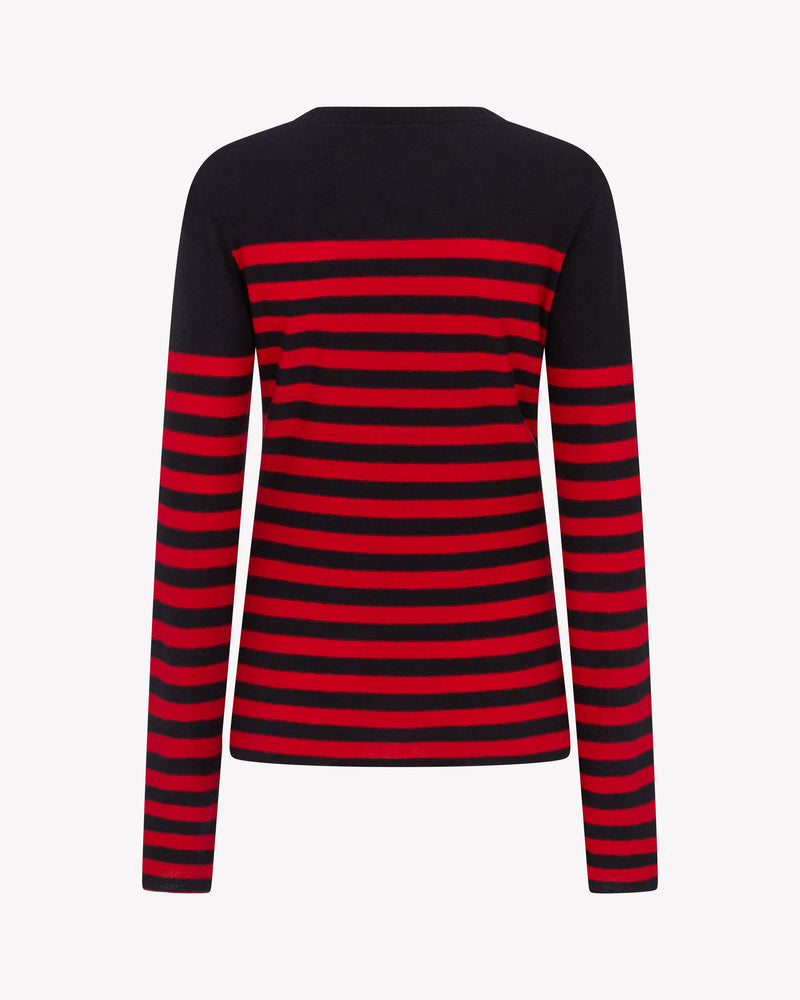 Merino Wool Striped Fitted Jumper - Navy Blue / Red SERENA BUTE