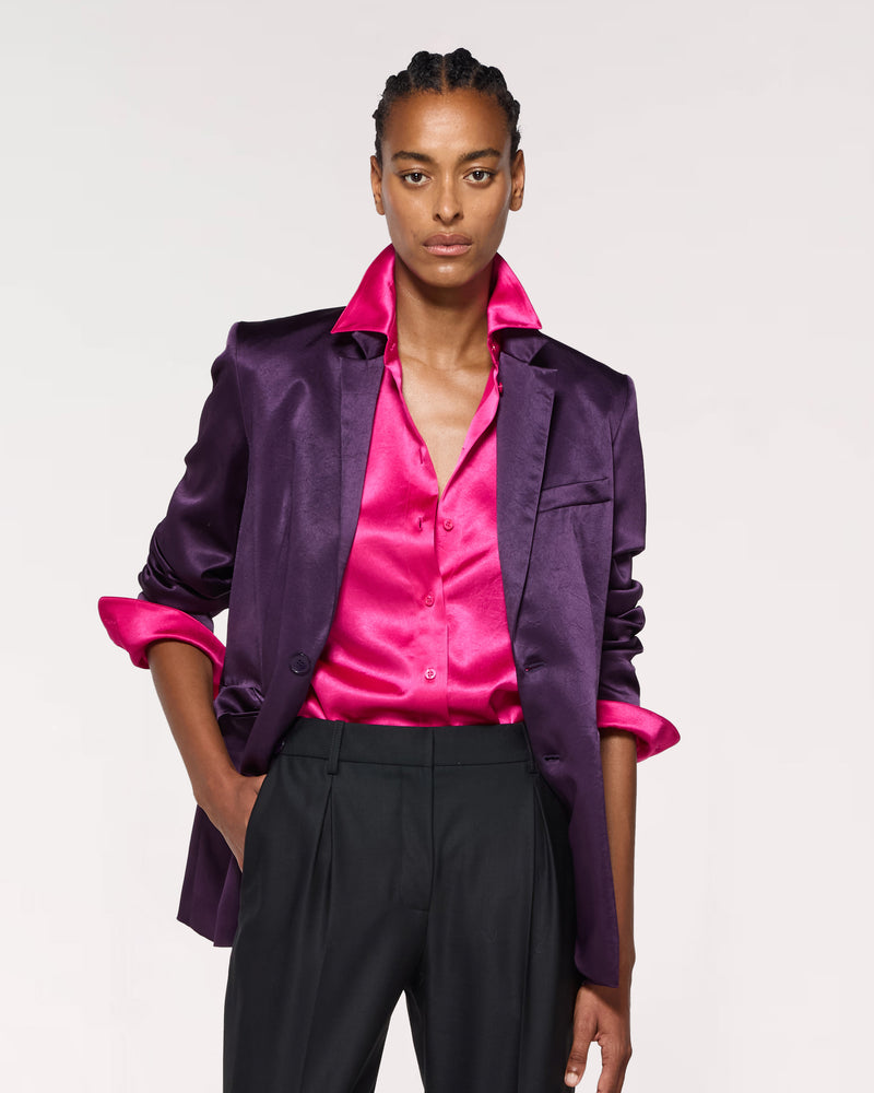 Satin Boyfriend Blazer - Aubergine SERENA BUTE