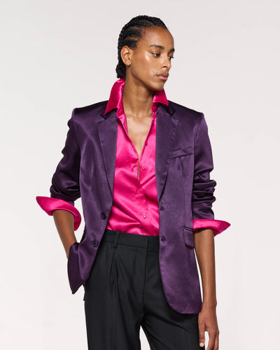 Satin Boyfriend Blazer - Aubergine SERENA BUTE