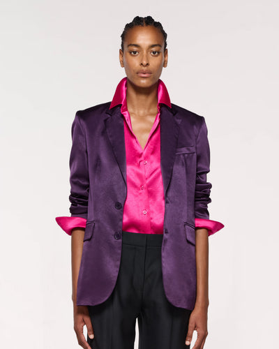 Satin Boyfriend Blazer - Aubergine SERENA BUTE