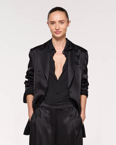Satin Boyfriend Blazer - Black SERENA BUTE