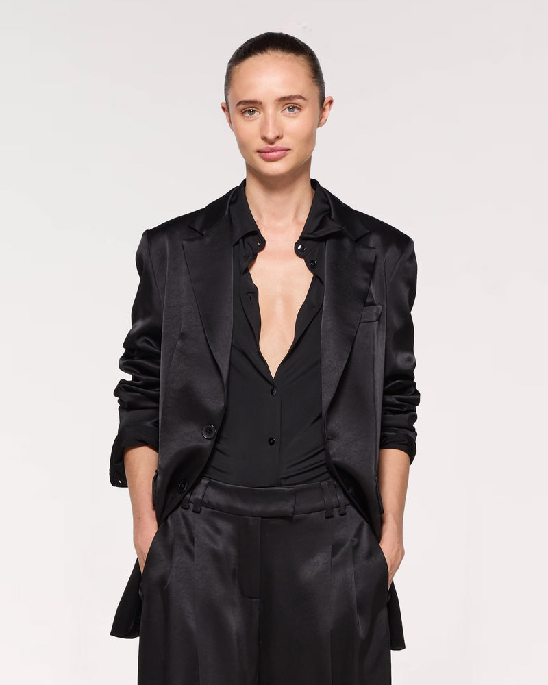 Satin Boyfriend Blazer - Black picture #2